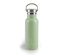 Lacor - 62556 - Botella Acero Inoxidable Flora, Botella de Agua, Doble Pared de Aislamiento, Tapón de Madera con Anilla para Colgar, Libre BPA, Capacidad: 0.5 L, Verde