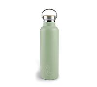 Lacor - 62559 - Botella Acero Inoxidable Flora, Botella de Agua, Doble Pared de Aislamiento, Tapón de Madera con Anilla para Colgar, Libre BPA, Capacidad: 0.75 L, Verde