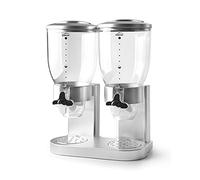 LACOR 62596 - Dispensador de Cereales, Frutos Secos, Pasta y Caramelos, Doble Contenedor, Dos Recipientes de 2 L, Sistema Giratorio, Libre de BPA, 27x16.5x35 cm, Gris