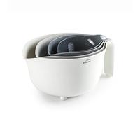 LACOR - 62633 - Set 4 boles PRACTIC 100% libre BPA, Bol Mezclador (3,5L), Escurridor (2L), 2 jarras medidoras (1/0,5L), Apilable, Apto para Lavavajillas, Ø 22 x 15 cm, Blanco, Gris