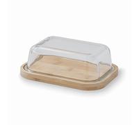 Lacor - 62898 - Mantequillera, Recipiente Mantequilla, Base de Bambú, Tapa de Vidrio Borosilicato, Fácil limpieza, Apto para el lavavajillas, 18.5 x 14 x 6.5 cm