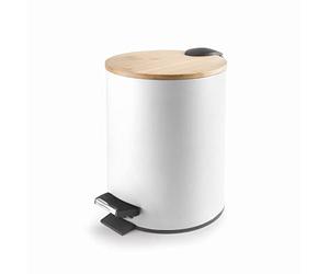 Lacor 63355 Papelera de Pedal Nature White, Cubo de Basura, Sistema de Cierre SoftClosing, Acero, 20,5x27,6 cm, Capacidad: 5 L, Blanco