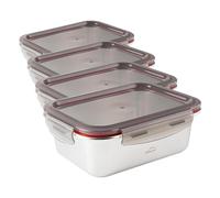 LACOR - 64610 - Recipiente para alimentos rectangular Ecoinox, Acero inoxidable 18/10, 800 ml, Apto para microondas, horno, congelador y lavavajillas, Hermético, 4 Cierres de clip, BPA Free