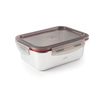 LACOR - 64612 - Recipiente para alimentos rectangular Ecoinox, Acero inoxidable 18/10, 1800 ml, Apto para microondas, horno, congelador y lavavajillas, Hermético, 4 Cierres de clip, BPA Free