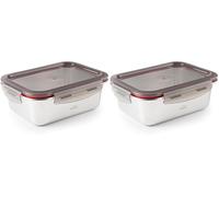 LACOR - 64612 - Recipiente para alimentos rectangular Ecoinox, Acero inoxidable 18/10, 1800 ml, Apto para microondas, horno, congelador y lavavajillas, Hermético, 4 Cierres de clip, BPA Free