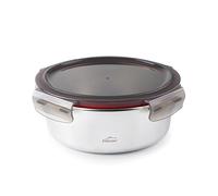 LACOR - 64616 - Recipiente para alimentos redondo Ecoinox, Acero inoxidable 18/10, 1500 ml, Apto para microondas, horno, congelador y lavavajillas, Hermético, 4 Cierres de clip, BPA Free