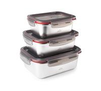 LACOR - 64617 - Set 3 Recipientes para alimentos Ecoinox, Acero inoxidable 18/10, 800/1200/1800 ml, Apto para microondas, horno, congelador y lavavajillas, Hermético, BPA Free