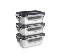 LACOR 64623 - Set 3 MINI Recipientes Ecoinox - Acero Inox 18/10, 260 ml | Capacidades 3 x 260ml, rectangular, apto para horno, apto para lavavajillas, cierre hermético