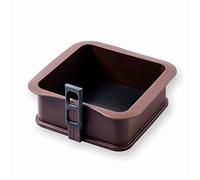 Lacor - 66779 - Molde Cuadrado Desmontable fabricado en 100% Silicona Alimentaria Antiadherente con Base de Cristal, Cierre Seguro, Ideal para Pasteles y Tartas, Base de cristal, Marrón, 18x7 cm