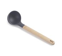 LACOR 68187 - Cacillo Silicona Unite, Cucharón para Servir, Mango de Madera de Haya, No Daña la Sartén, Resistente a Altas Temperaturas, Libre de BPA, Largo: 32.5 cm, Ø9 cm, 130 ml, Gris