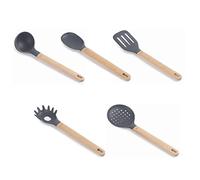 LACOR - 68190 - Set de 5 utensilios de cocina UNITE fabricados en silicona y madera de haya, Gris y madera, Libres de BPA (69190)