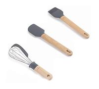 Lacor 68191 - Set de 3 Utensilios de repostería Unite Fabricados en Silicona Gris y Madera Libres de BPA