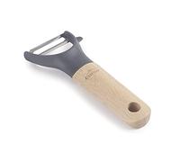 LACOR 68198 Pelador de Patatas, Fruta y Verdura, Mango de Madera de Haya, Cuchilla Dentado en Acero Inoxidable, Cabezal en Polipropileno y Fibra de Vidrio, Libre de BPA, 14 cm, Gris