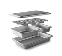 Lacor - 68461 - Set 5 Moldes, Moldes Repostería, Molde Muffin, Molde Cuadrado, Molde Cake, Rustidera, Moldes Antiadherentes, Libres de PFOA, Aptos para Horno, Frigorífico, Congelador, Acero al Carbono