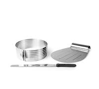 Lacor - 68527 - Set 3 Utensilios, Set Cortatartas, Repostería, Aro ajustable para Tartas, Cuchillo, Pala, Acero inoxidable, Ø 24-30 cm