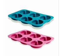 Lacor - 68770 - 2 Moldes de 100% Silicona Platino para elaborar 6 Donuts Caseros, Molde Flexible y Antiadherente, Fácil de Desmoldar, Ø 7 cm, Medidas 18x25,5x3,5 cm, Azul y Rosa