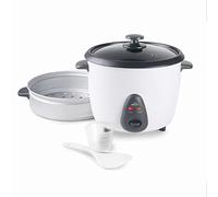 LACOR - 69233 - Arrocera Electrica con Cubeta interna extraíble de 1,8 LAntiadherente 100% ECO y libre de PFOA, Tapa de vidrio, Luces indicadoras, 32x28.5x25.5 cm, Blanco