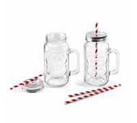LACOR 69387 - Set de 2 jarras de cristal con tapa de metal y orificio central para pajita