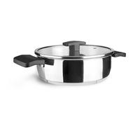 Lacor - 80626 - Tartera con Tapa Caliza, Acero Inoxidable 18/10, Triple Fondo Difusor, ø26cm, 3.5 Litros