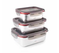 Lacor Ecoinox - Lote De 3 Recipientes Rectangulares De 0.5l, 0.8l Y 1.2l En Acero Inox. Apto Microondas