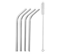 Lacor - Set 4 pajitas + Cepillo, Acero Inoxidable, 21'5 cm