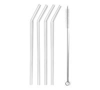 Lacor - Set 4 pajitas + Cepillo, Cristal, 21'5 cm
