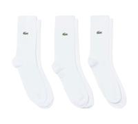 Lacoste Calcetines Blancos de Algodón Pack de 3 Pares | Cocodrilo Bordado, Largo Media Pantorrilla, Banda de Sujeción, 84% Algodón, Lavable a Máquina