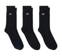 Lacoste Calcetines Negros de Algodón Pack de 3 Pares | Cocodrilo Bordado, Largo Media Pantorrilla, Banda de Sujeción, 84% Algodón, Lavable a Máquina