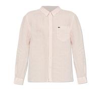 Lacoste- Camisa de Lino a Rayas de Corte Regular- Shirts- Hombre- Rosa- M- Camisa de Lino a Rayas de Corte Regular