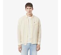 LACOSTE Camisa regular fit de lino a rayas. Color Amarillo