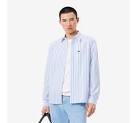 LACOSTE Camisa regular fit en tejido oxford de rayas. Color azul cielo