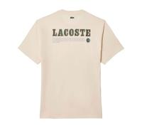 Lacoste Camiseta Beige Tennis Heritage con Estampado en Relieve | Algodón Orgánico, Classic Fit, Insignia de Tenis, Cocodrilo Bordado, Estampado en la Espalda