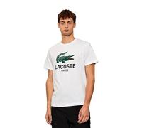 Lacoste Camiseta Blanca de Manga Corta para Hombre de Corte Regular con Cocodrilo Estampado, 100% Algodón, Cuello Redondo, Modelo TH5634, Talla S