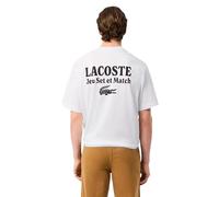 Lacoste Camiseta Blanca Jeu Set et Match, Algodón Orgánico, Corte Holgado, Manga Corta, Estampado Gráfico con Cocodrilo Bordado, Hombre (FR/ES, Letras, M, Regular, Regular)