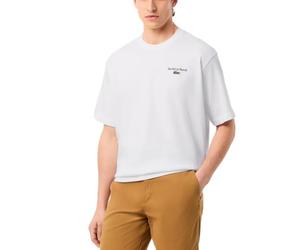 Lacoste Camiseta Blanca Jeu Set et Match, Algodón Orgánico, Corte Holgado, Manga Corta, Estampado Gráfico con Cocodrilo Bordado, Hombre (FR/ES, Letras, L, Regular, Regular)