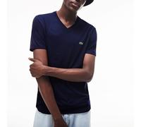 LACOSTE Camiseta con cuello de pico de punto de algodón. Color Azul Marino