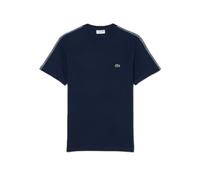 Lacoste Camiseta de Manga Corta para Hombre, Algodón 100%, Azul Marino, Cuello Redondo, Raya en Hombros, Regular Fit (FR/ES, Letras, L, Regular, Regular)