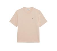 Lacoste Camiseta de Manga Corta para Mujer, Algodón Pima, Color Beige, Corte Holgado, Cuello Redondo con Cocodrilo Bordado (FR/ES, Números, 34, Regular, Regular, Lionne)