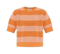Lacoste- Camiseta de Punto de Malla a Rayas- Knitwear- Mujer- Naranja- M- Camiseta de Punto de Malla a Rayas