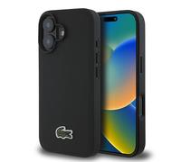 Lacoste - Carcasa rígida de poliuretano con logotipo tejido de piqué pequeño con MagSafe compatible con iPhone 16 Series (negro, iPhone 16)