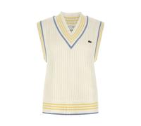 Lacoste- Chaleco con Cuello en V y Parche del Logo- Knitwear- Hombre- Blanco- L- Chaleco con Cuello en V y Parche del Logo