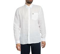 Lacoste- Camisa blanca de lino de manga larga con bolsillo- Shirts- Hombre- Blanco- 2XL- Camisa blanca de lino de manga larga con bolsillo