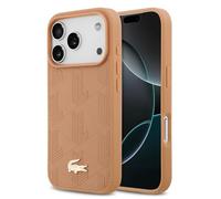 Lacoste - Funda para iPhone 17 Pro MAX, Compatible con MagSafe, Piel sintética, Monograma Dorado, Elegante Funda a Prueba de Golpes, Color Rosa