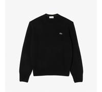 LACOSTE Jersey liso de cuello redondo en punto de lana cardada. Color Negro
