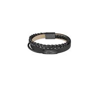 Lacoste Pulsera para Hombre Colección FUSION con Cuero Negro y Acero Inoxidable Negro con una Placa Grabada - 2040318