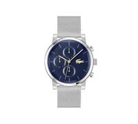 Lacoste Reloj Analógico de Cuarzo Multifunción para Hombre Colección Replay con Correa de Malla de Acero Inoxidable Plateada, 2011409, Azul (Dark Blue)