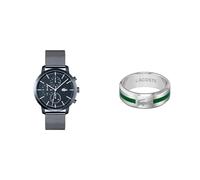 Lacoste Reloj Analógico de Cuarzo multifunción para Hombre con Correa de Malla de Acero Inoxidable Azul - 2011196 Anillo para Hombre Colección Baseline - 2040083G