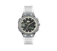 Lacoste Reloj Hombre 2011401 - Analógico y Digital, Caja de Acero, Correa Transparente, Esfera Negra, 45mm, 10 ATM