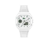 Lacoste Reloj Mecanismo de Cuarzo de Tres manecillas, colección LC33 Square, Color Blanco, con Correa de Silicona Blanca, 2011506