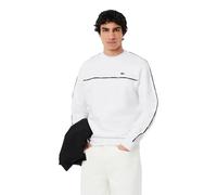 Lacoste Sudadera Blanca Felpa de Algodón con Ribete de Logotipo